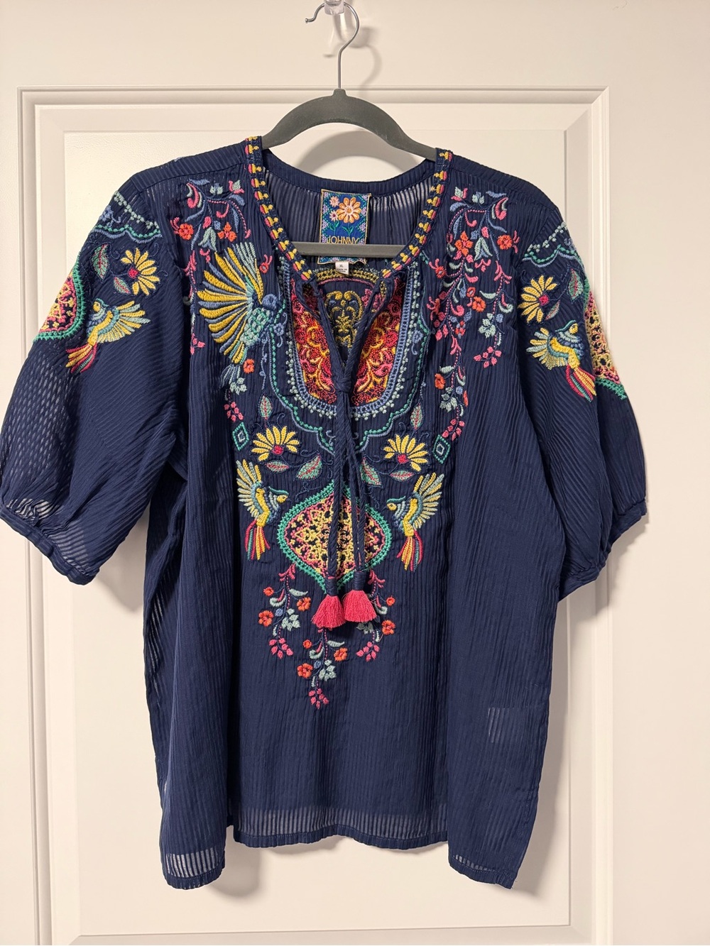 JohnnyWas: Margot Short Sleeve Blouse XL - Blue Night EUC!